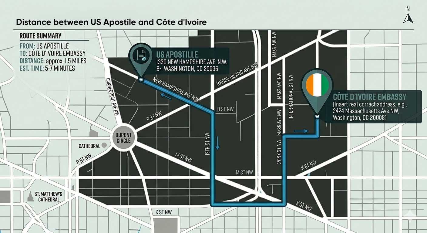 Map of Cote DIvoire Embassy Legalization & Authentication Services